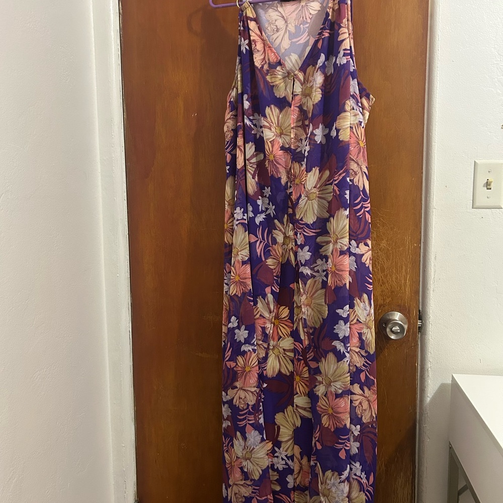 Antthony Floral Dress with Purple and Orange Accents